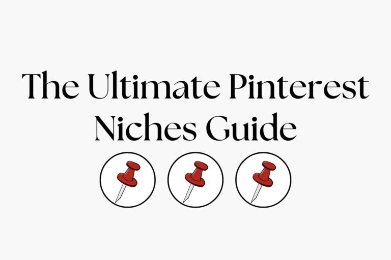 The Ultimate Pinterest Niches Guide title in black serif text above a row of three red pushpin icons on a light background